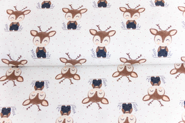 Jersey mit kleinen Hirschen, Fräulein von Julie, ecru, 0,5 m